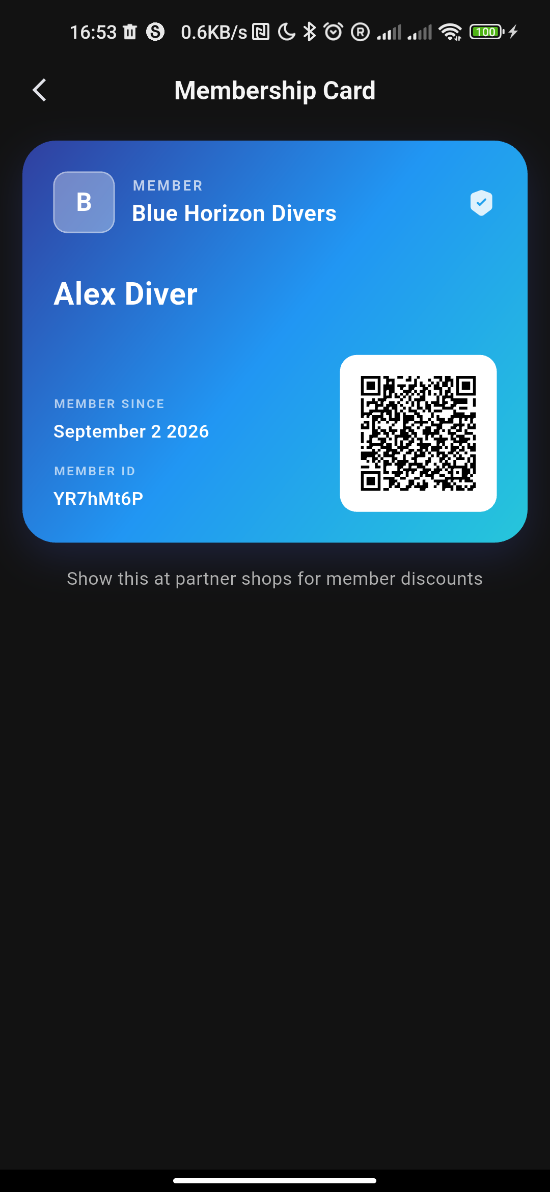 DiveVerse digital membership card