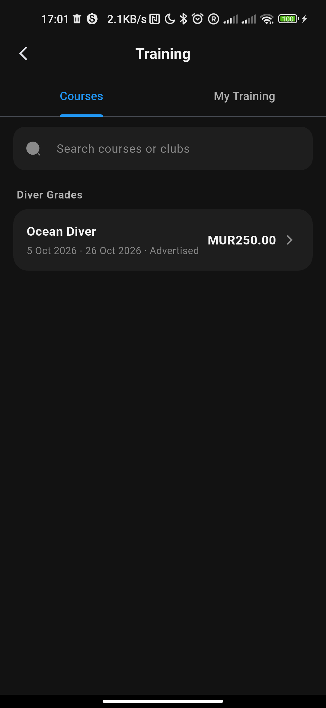 DiveVerse training hub showing courses and enrollment progress